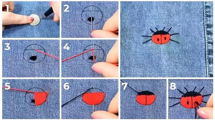 Мастер-класс по зашиванию дырки на одежде заплаткой-божьей коровкой