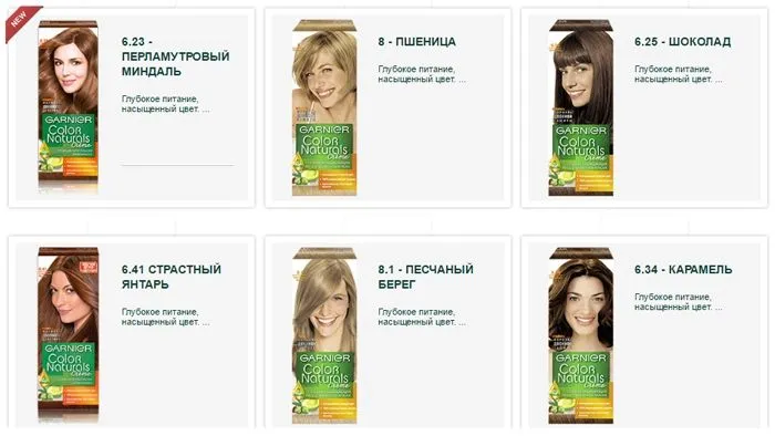 Палитра цветов краски для волос Garnier color naturals. Русые оттенки